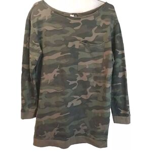 RDI Style Sweatshirt Tunic Top Woman Med Green Camo Wide Neck Fairy Grunge Nwt